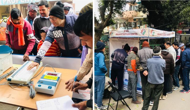 Election panel officals conduct EVM awareness and demonstration at various places in Delhi